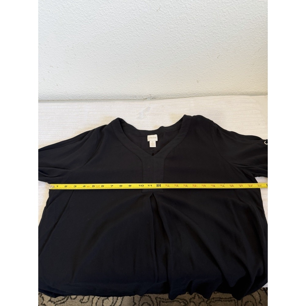 Chico's Black Blouse Size 3 XL V-Neck Lace Up Sleeve Boho Casual Top - Picture 9 of 14